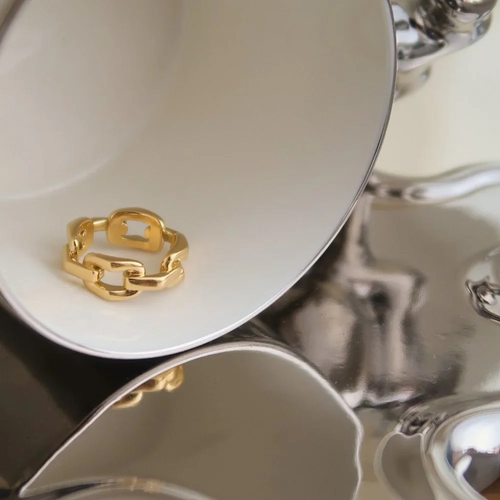 NEW 18K Gold Plated Link Chain Ring x - Picture 3 of 11